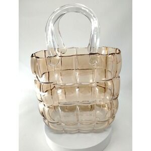 Clear Amber Handbag Purse Vase Hand Blown Glass Home Decor Fish Bowl Spring Gift